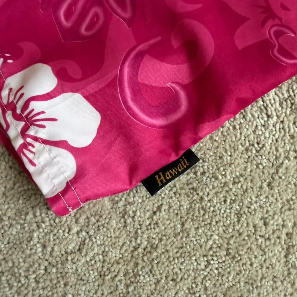 90's Hawaii Pink White Hibiscus Floral Board Shorts Swim Trunks Women Size 11